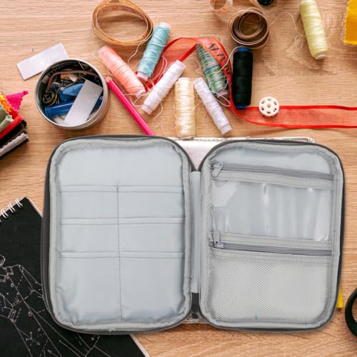 Healifty Circular Knitting Needle Case Wire Loop Needle Bag with Multi-Compartment Organizer for Crochet Hooks Knitting Accessories and Circular Storage Portable Craft Carrying Bag 8.66X6.69X1.77In