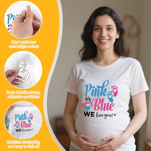 16 Sheets Gender Reveal Iron on Transfers for T-Shirts - style: Pink or Blue