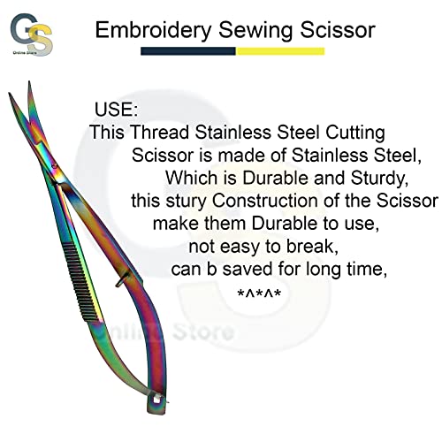 G.S Online Store - Titanium Spring Action Scissor 4.5" - German Grade Stainless Steel, Curved Tip, Snips, Thread Scissor