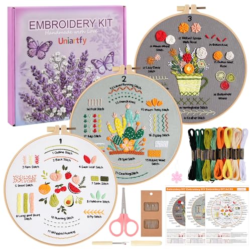 Embroidery Kit for Adult Beginners, 3 Pack Embroidery Stitches Practice Kit to Learn 31 Stitches, with Step-by-Step Instructions & Videos, Tools, DIY Needlework Craft Gift for Craft Lovers Women - color: Embroidery Kit-F