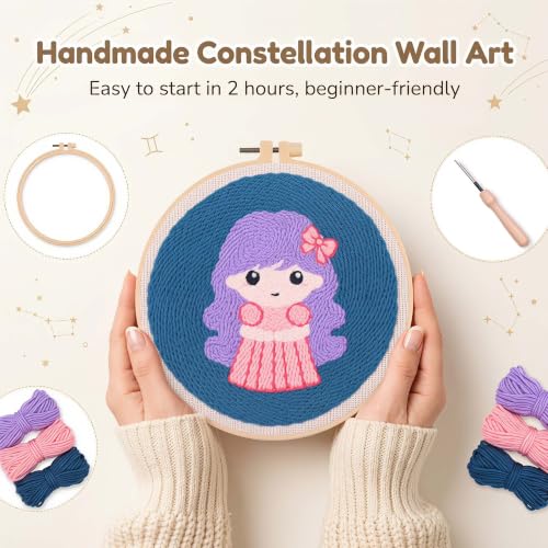 Harimau Punch Needle Kit Twelve Zodiac Signs Pattern,1Pc Embroidery Hoop, Essential Punch Needle Supplies,Ideal Punch Art for Beginners,DIY Adults Embroidery, Video Teaching - color: 65280