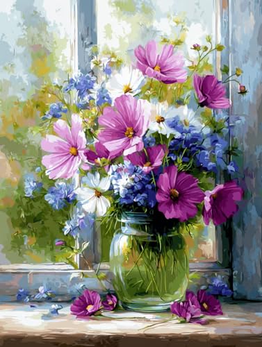 Moohue 14 ct Counted Cross Stitch Kits for Adults Flowers Cross Stitch Patterns Stamped Printed Cross Stitch Kits (Flowers 3) - color: Flowers 3