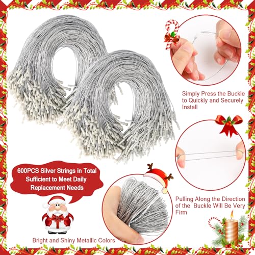 JUNEBRUSHS 600PCS Christmas Ornament Hooks, Ornament Hangers with Snap - color: Silver