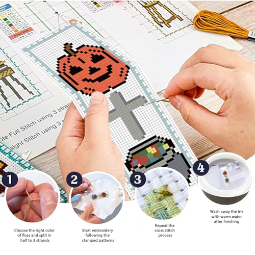 FREEBLOSS 6 Set Cross Stitch Bookmark Kit Halloween Embroidery Bookmarks Stamped Embroidery Bookmark with Instruction Counted Cross Stitch Kit for Gift Adults 8''x2.4'' - style: Halloween