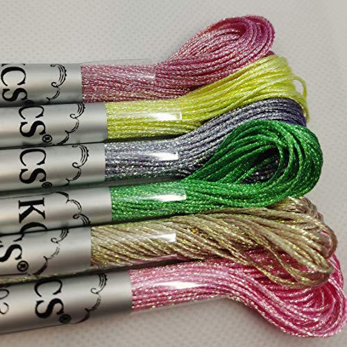 KCS 6-Strand Cross Stitch Metallic Variegated Pearl Shiny Embroidery Floss (6 skeins, Solid Color 2) - color: Solid color 2