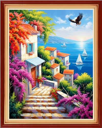 Dimensean Stamped Cross Stitch Kits Full Range of Embroidery Patterns Starter Kits for Beginners Adult DIY Cross Stitches Needlepoint Kits 11CT-Seaside Scenery 16x20 inch - color: Craftpattern24