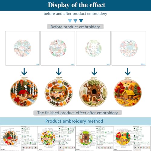 FEIYUENO 4 Pack Fall Pattern Embroidery Kit for Adults Beginner, Autumn - color: Autumn