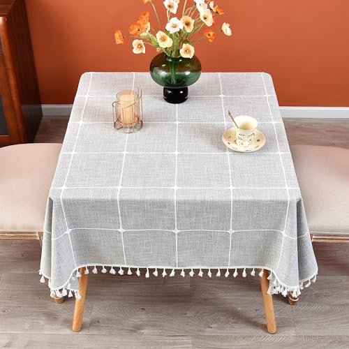 Plaid Farmhouse Tablecloth Checkered Cotton Linen Heavy Weight Table Covers Square 70x70 Inch - color: Grey, size: 70" x 70" (Square)