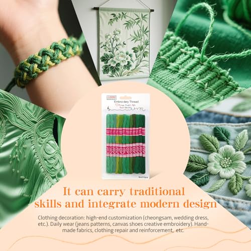 Embroidery Floss,12 Skeins Green Series Bracelet Embroidery Thread - color: Green Series