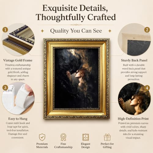 Vintage Gold Framed Gothic Wall Art,Dark Academia Romance Couple Art Print - color: Couple Gold Framed, size: 16"L x 12"W