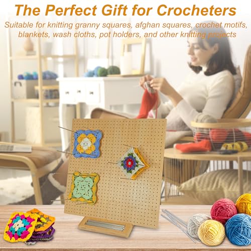 15.5" x 15.5"Foldable Crochet Blocking Board with Pins,Granny Square Blocking Board,Blocking Mats for Knitting with 35 5.9"Stainless Steel Rod Pins,Bamboo Crocheting Accessories Gifts for Crocheters