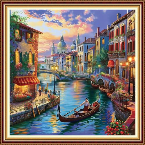 Fanxvivy Stamped Counted Cross Stitch Kits for Adults Printed Cross-Stitch Patterns 11CT Stamped or Counted Cross Stitching Embroidery Kit Needlepoint Kits-Scenery of Venice on the Water 18x18 inch - color: Artkits19