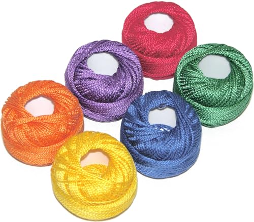 Presencia Finca Perle Cotton Size 5 Thread Set – Crayon Color Sampler Pack with 6 Pearl Cotton Balls for Embroidery & Needlework