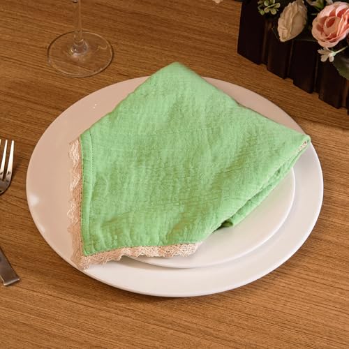 Lace Cloth Napkins, Cotton Gauze, Set of 8, 20x20 Inch,Lettuce Green - color: Lettuce Green Gauze, size: 20" x 20" (Set of 8)