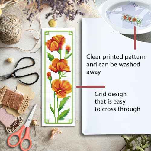 ORIGACH 6 Set Floral Magnolia Rose Cross Stitch Bookmark Kit for Beginner - style: Floral