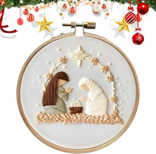 Nativity Scene Embroidery Kit, Christmas Cross Stitch Kits for Beginners - color: Birth Manger