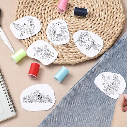 Water Soluble Embroidery Patterns Stabilizers, 4 Sheets Hummingbird Floral Stick and Stitch Papers Wash Away, Bird Animal Flower Transfers Papers DIY Crafts Gifts for Hand Sewing Lover Beginners - size: Hummingbird flower