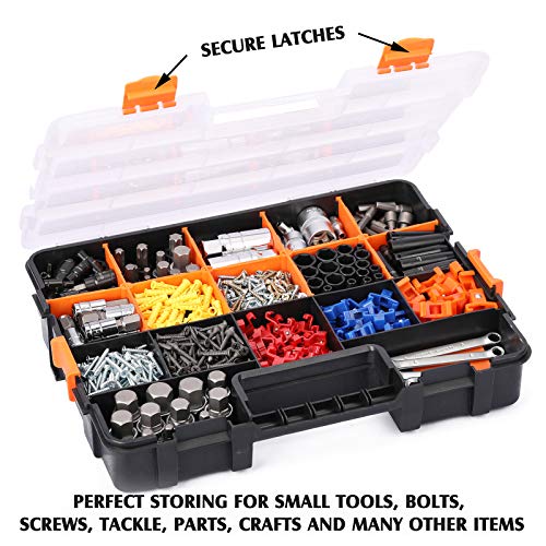 MIXPOWER 15-inch 2pcs Toolbox Organizer Sets, 20 Removable Dividers, Durable Plastic Box, Excellent for Screws, Nuts, Small Parts, 34-Compartment Black/Orange 2 Pieces Set (Pack of 2) - size: Black/Orange (Pack of 2)