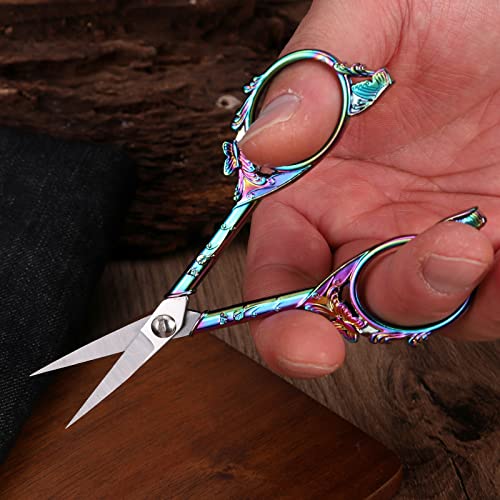 YOUGUOM Sewing Embroidery Scissors, Small Craft Scissor with Cover - color: Rainbow