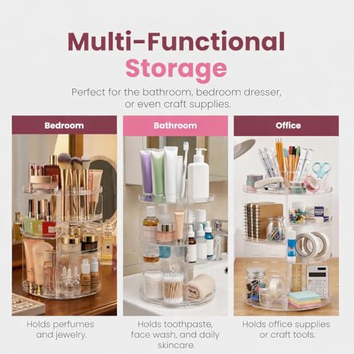 Masirs 360 Rotating Makeup Organizer Countertop, Adjustable Shelf, Clear - color: Clear