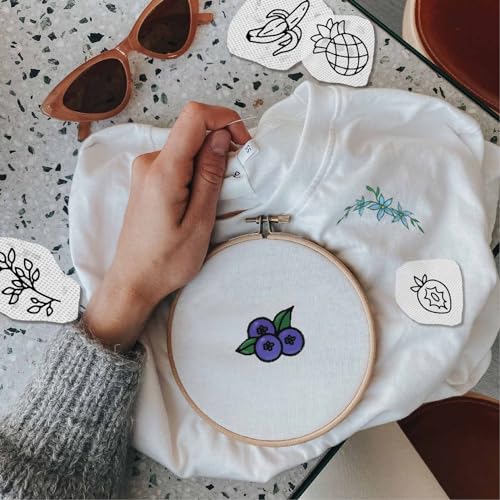 CRASPIRE Fruit Water Soluble Embroidery Stabilizers Hand Sewing Stick and Stitch Transfers Paper Wash Away Pre-Printed Self Adhesive Patterns for Bags Cloth Sewing Lovers Beginner Needlework - style: Fruits
