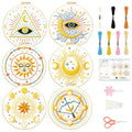 BEUNITONE 6Set Tarot Embroidery Kit for Beginners with Dreamy Pre-print Patterns, DIY Craft Kits for Adults Women with Embroidery Hoops and Full Kits, Needlepoint Kits for Home Decor and Gifts 20x20cm - style: Tarot
