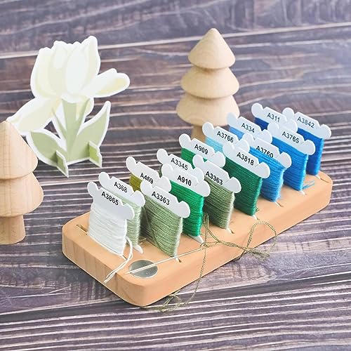 HAND U JOURNEY Beech Wood Floss Organizer with 20 Bobbins - size: 1 Pc