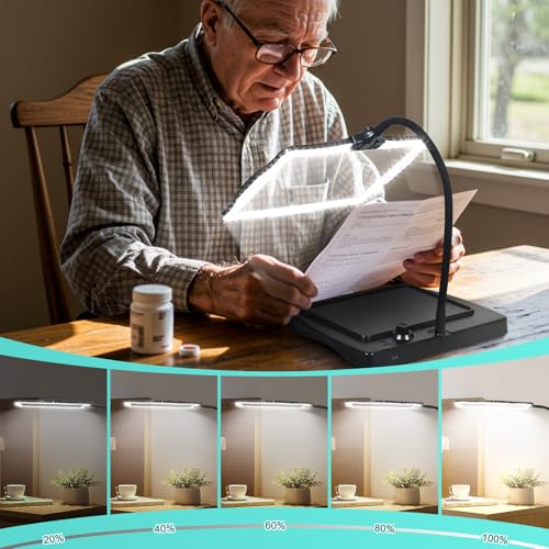 Magnifying Glass with Light and Stand 50 Ultra-Bright LEDs Large Magnifying Lamp with Light Magnifying Glass on Stand Hand-Free with 360° Flexible Gooseneck for Close Work Reading Repair Crafts - color: Black