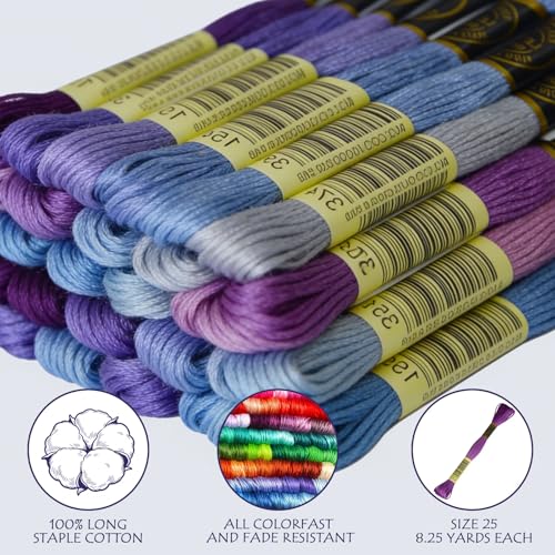 Premium Rainbow Color Embroidery Floss - Cross Stitch Threads - Friendship Bracelets Floss - Crafts Floss - 14 Skeins Per Pack Embroidery Floss, Dark Delft Blue Gradient - color: Drk DelftBlue Gradient