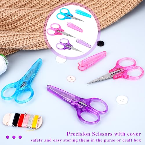 3Pcs Small Scissors All Purpose Craft Scissors Stainless Steel Scissor with Protective Cover Mini Detail Craft Scissor Precision Straight Fine Tips Design for Paper Cutting,Scrapbooking - color: Pinkl,purple,blue