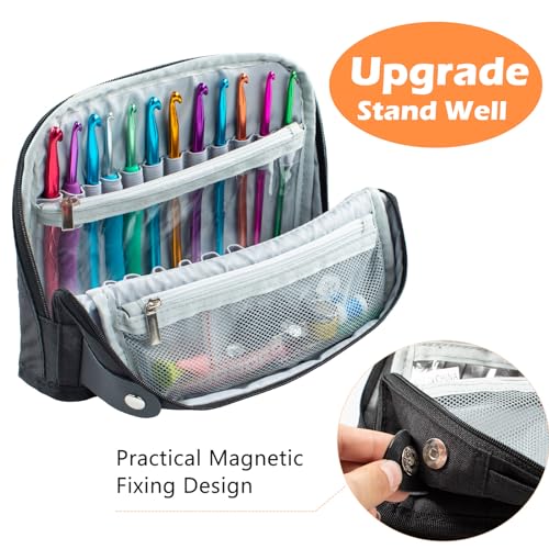 MYBAGZING Crochet Hook Case Empty - Crochet Hook Organizer Stand Up Unique Design -Corchet Organizer - for Knitting & Crochet Supplies(Case Only) - color: Black, size: Fits up to 7 inches