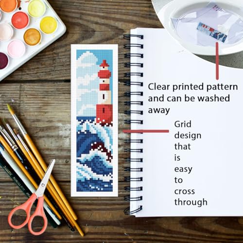 ORIGACH 6 Set Ocean Wave & Nautical Cross Stitch Bookmark Kit for Beginner - style: Ocean Wave