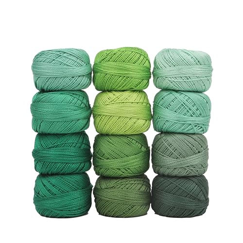 Size 8 Double Mercerized Egyptian Long Staple Cotton Pearl Thread 12 Gradient Colors per Box 5 Grams Ball Rainbow Color Embroidery Thread for Crochet Cross Stitch Hand Embroidery (12M) - color: 12M