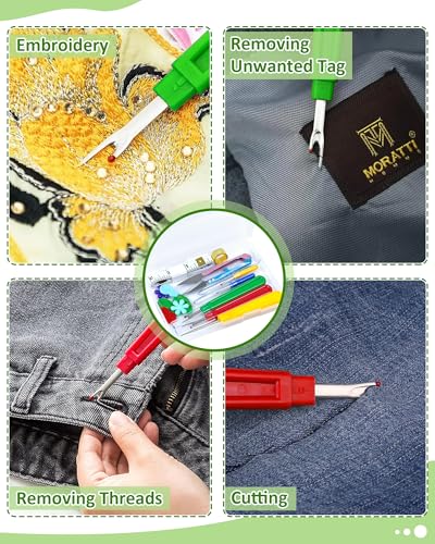 FIVEIZERO Seam Rippers for Sewing – 2 Big and 2 Small Stitch Remover Tools, Thread Ripper, Embroidery Removal Tool, with Needle Threaders, Thimbles, Tape Measure, Tailors Awl and Thread Snips - size: Upgraded Version