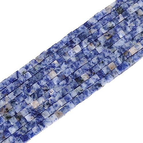 BEADIA Natural Blue Sodalite Square Stone Beads 4x4mm 85pcs Cube Loose Semi Gemstone Beads for Jewelry Making Design - color: Blue Sodalite