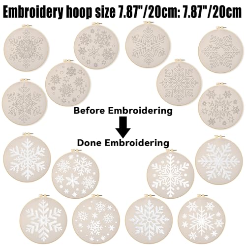 ORIGACH 8 Pcs DIY Christmas Snowflakes Embroidery Kit for Beginners - style: Snowflakes