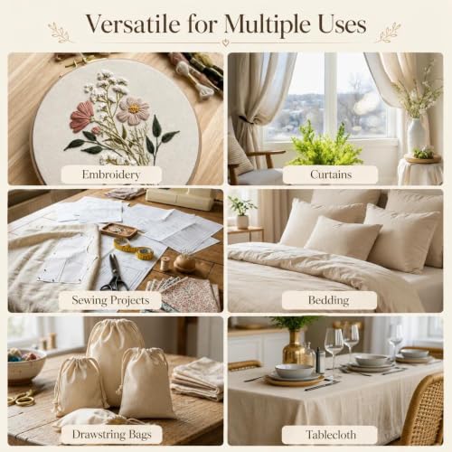 100% Muslin Fabric by Yard, 2 Yards x 63" Natural Cotton Fabric - color: Natural, size: 2 Yards
