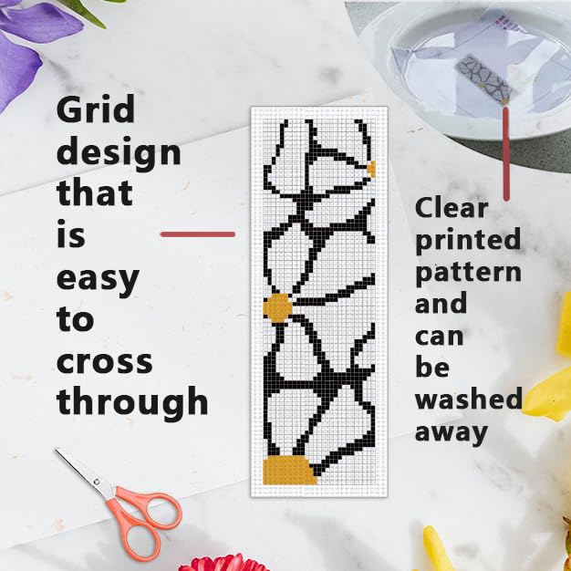 INFUNLY 6pcs White Daisies Cross Stitch Bookmark Kit for Beginners DIY Green Leaf Stamped Embroidery Bookmark Kits Flowers Needlepoint Kit with Instruction Easy Cross Stitch Set for Book Lovers Reader - style: Daisies