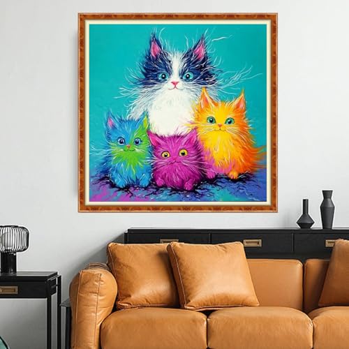 Funchey Counted Cross Stitch Kits for Adults Needlepoint Kits Unprinted Cross Stitching Embroidery Kit 11CT Cross Stitch Supplies-Colorful Cat 18x18 inch - color: Artcolor06