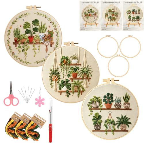 3 Packs Embroidery Kit for Adults, Embroidery for Beginners (Plant-1) - color: Plant-1