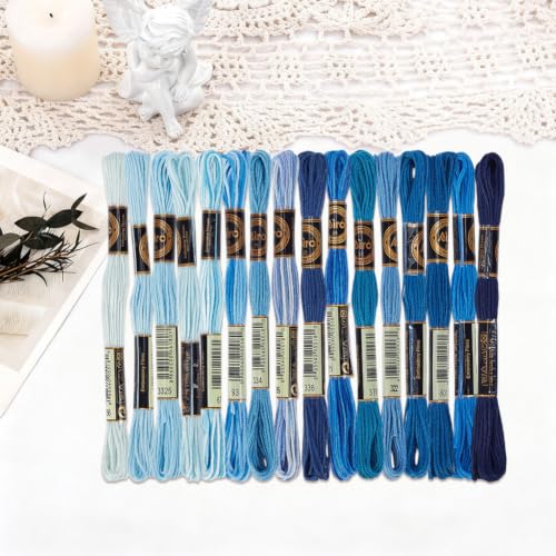 16 Skeins 140 Yard Blue Embroidery Floss 6 Ply Gradient Color Embroidery Thread Polyester Cross-Stitch Threads Friendship Bracelets String for Hand Embroidery String Art DIY Creation - color: Blue