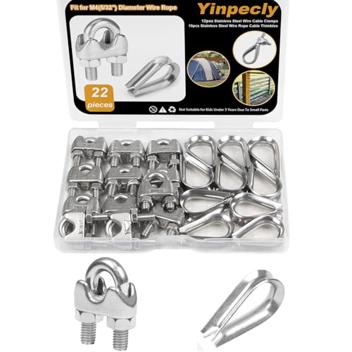 12Pcs 5/32'' M4 Wire Rope Clamps 10Pcs M4 Wire Rope Thimble - size: M4 - 5/32”