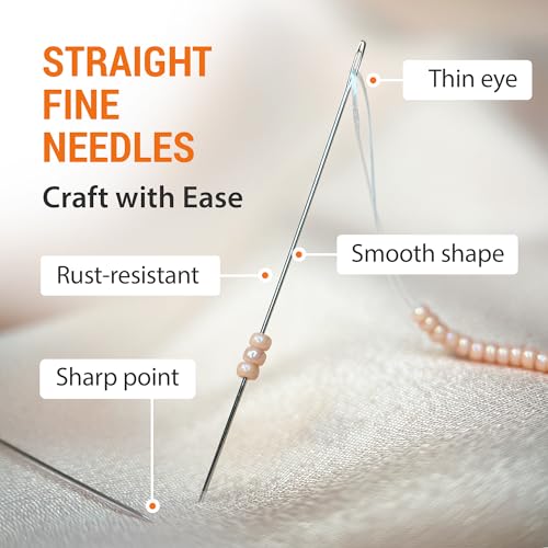 VONEEDL Premium Size 10 Beading Needles Pack - 100 pcs, 0.45 mm Diameter, 2-Inch Length, Includes Convenient Storage Tube - size: Size 10