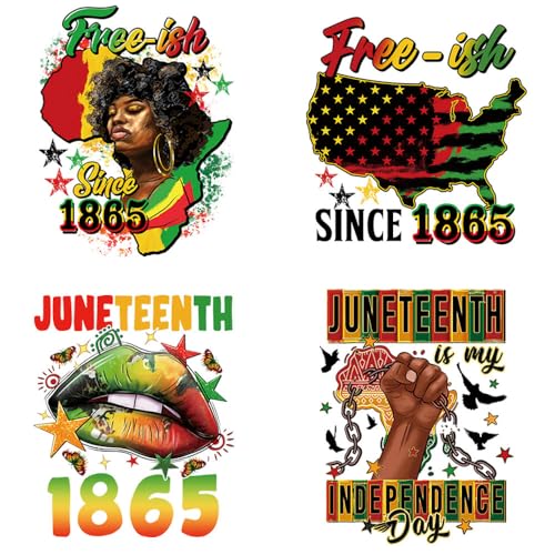 Juneteenth Iron on Transfers for T-Shirts, Free-ish Since 1865 DTF Transfers Ready to Press 4PCS Black History Stickers Vinyl Decals Iron on Patches for Clothing Tote Bag Hat Gift DIY Craft Decoration - color: Juneteenth B