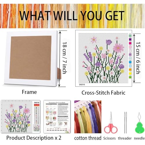 niurenmaoyi Flowers 11CT Cross Stitch Kits for Beginner with Framed,7x7in - color: Cross Stitch Kits0518-02