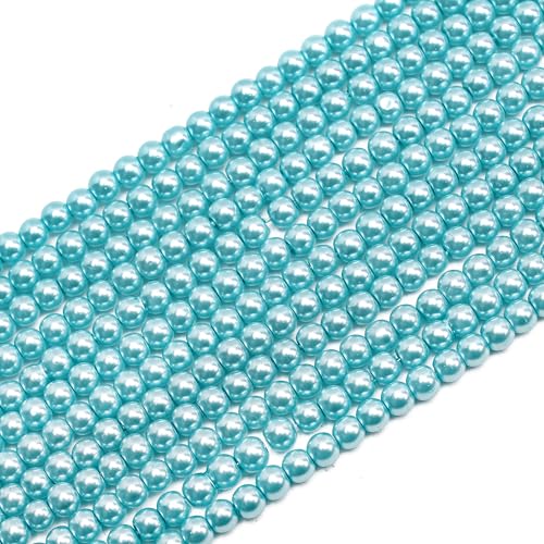 400PCs 4mm Lake Blue Glass Pearl Beads Bulk, Round Smooth Hole Fake Pearls for Jewelry Making, DIY Bracelets, Necklaces, Bag Charms, Keychains and Craft Supplies - color: Pearl - Lake Blue, size: 4MM