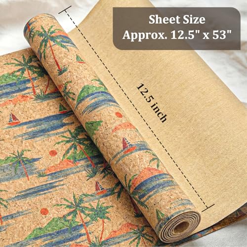 SORENCUT Patterned Cork Fabric by the Yard for Sewing – Blue Palm Abstract Cork Leather Fabric Sheet with Flexible Backing for DIY Crafts, Earrings, Bags, Wallets & Handmade Accessories, 12.5 x 54 in - color: Blue Palm Abstract
