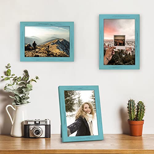 Emfogo 5x7 Picture Frame, Pack of 2 Rustic Picture Frames 5x7 with Real Glass, Solid Wood 5x7 Photo Frame for Table Top Display or Wall Mounted (Vintage Teal) - color: Vintage Teal, size: 5x7 inch