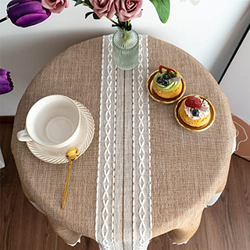 Gernaice Farmhouse Striped Tassle Small Tablecloth Heavy Duty Linen Fabric Wrinkle Free Tablecloths Square Embroidery Table Cloth for Kitchen Dining Party Patio Christmas Square Brown 36x36 Inches - color: Brown Striped-b