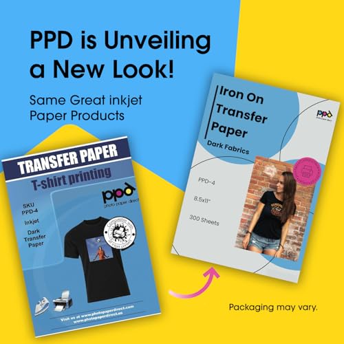 PPD 300 Sheets 8.5x11" Iron-on Heat Transfer Paper Dark Fabrics Inkjet - size: 8.5 x 11, style: Dark (300 Sheets)